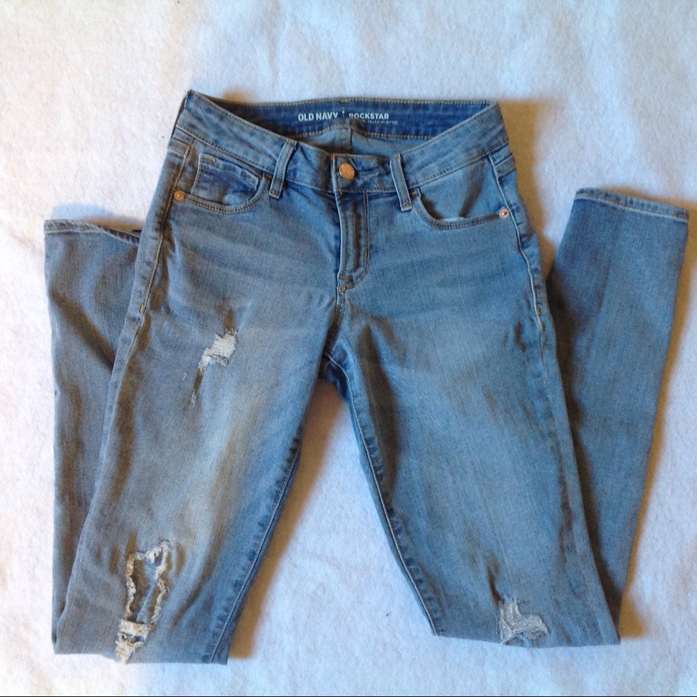 Old Navy Rock Star Mid Rise Skinny 0 Distressed